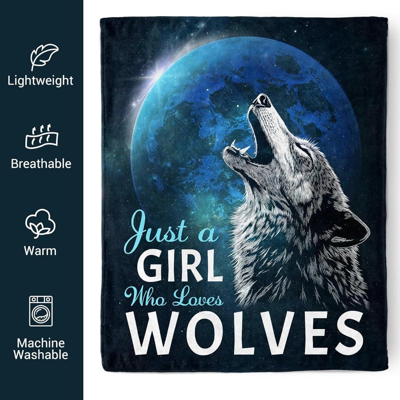 Levens Wolf Blanket Gift for Girls, Just A Girl Who Loves Wolf Throw Blankets for Couch & Sofa Bed 60"x50", Funny All-Season Decorative Soft Kids Blanket, for Birthdays & Holidays - Image 4